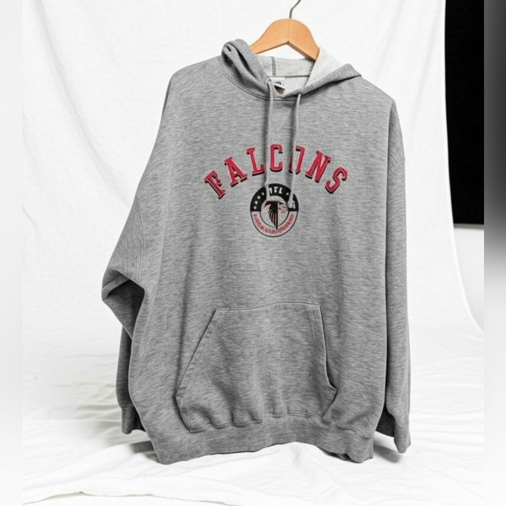 Vintage 90s Y2K Grey Embroidered Atlanta Falcons Hoodie Retro Sport NFL